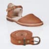 Tan Mary Jane sandal with matching ladies tan leather belt combo – In Step handcrafted set