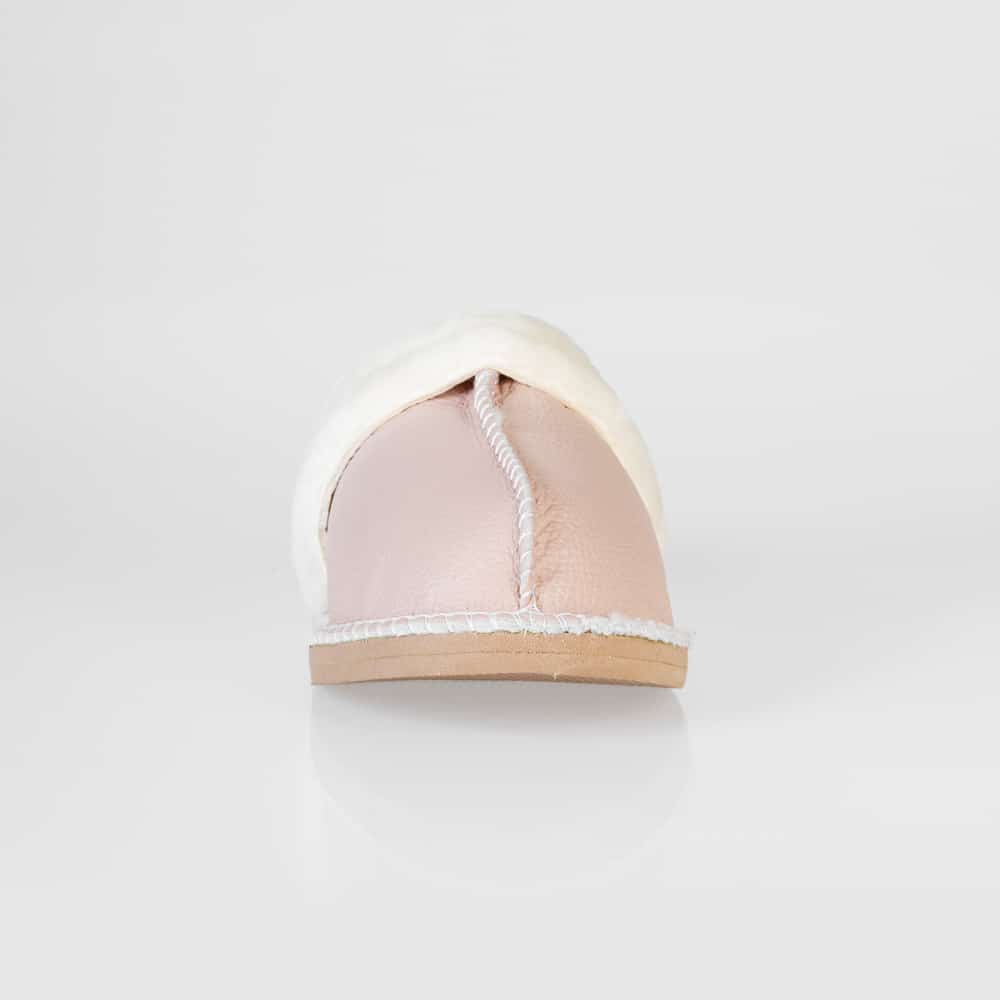 In-Step Mink Pink Sheepskin Slippers, handcrafted with sheepskin lining and leather for cosy, unisex indoor warmth.