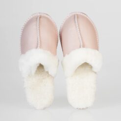 In-Step Mink Pink Sheepskin Slippers, handcrafted with sheepskin lining and leather for cosy, unisex indoor warmth.