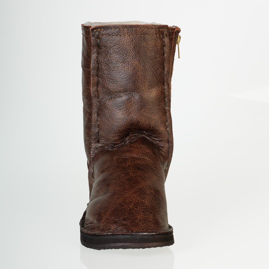 In-Step - All Leather Zip-Up Sheepskin Boots – Brown - Image 4