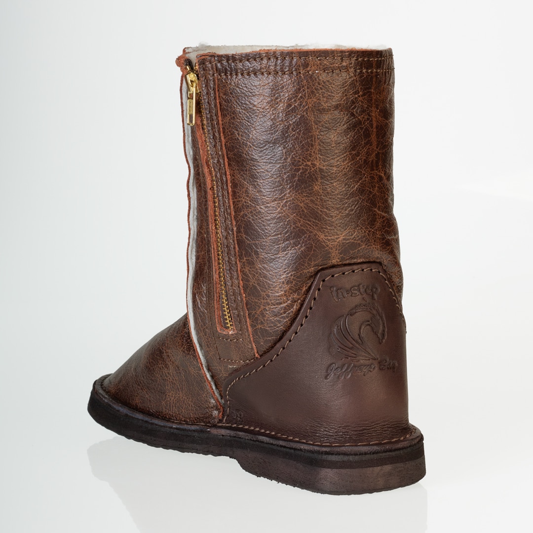 In-Step - All Leather Zip-Up Sheepskin Boots – Brown - Image 5