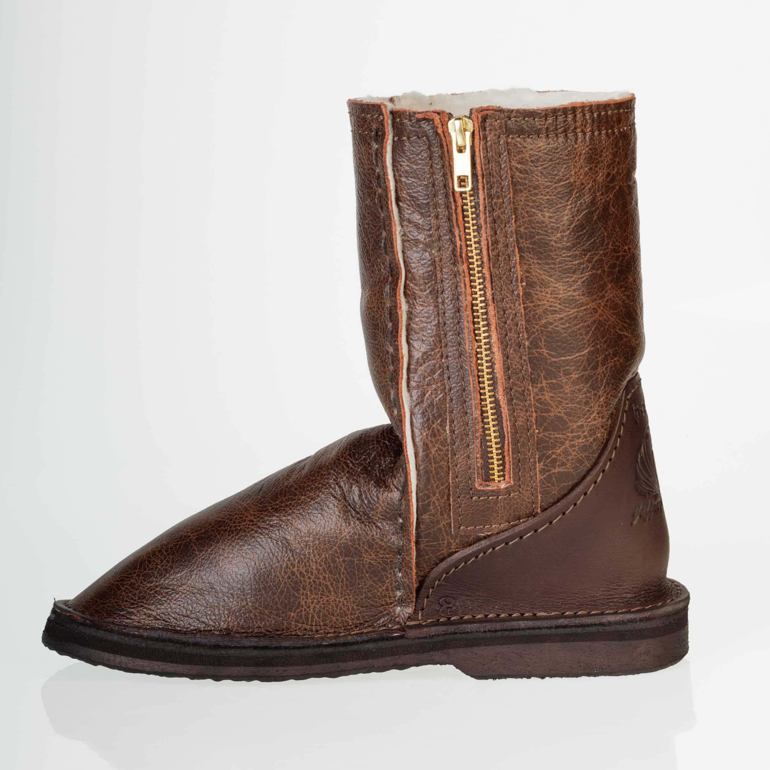 In-Step - All Leather Zip-Up Sheepskin Boots – Brown - Image 3