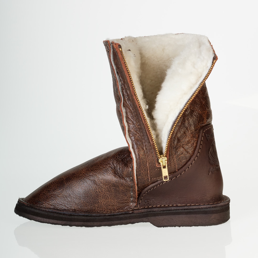 In-Step - All Leather Zip-Up Sheepskin Boots – Brown