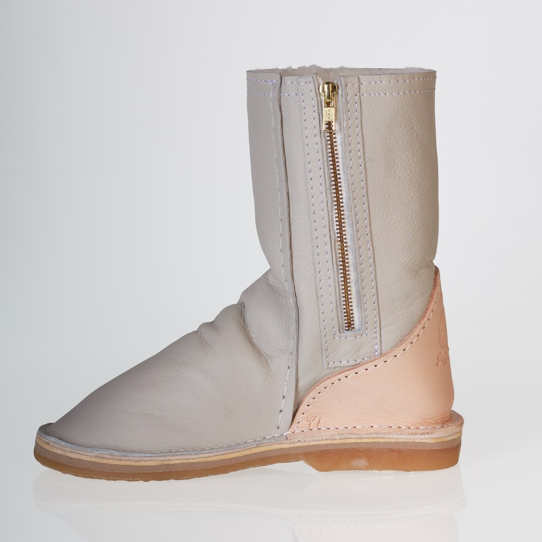In-Step - All Leather Zip-Up Sheepskin Boots – Stone - Image 3