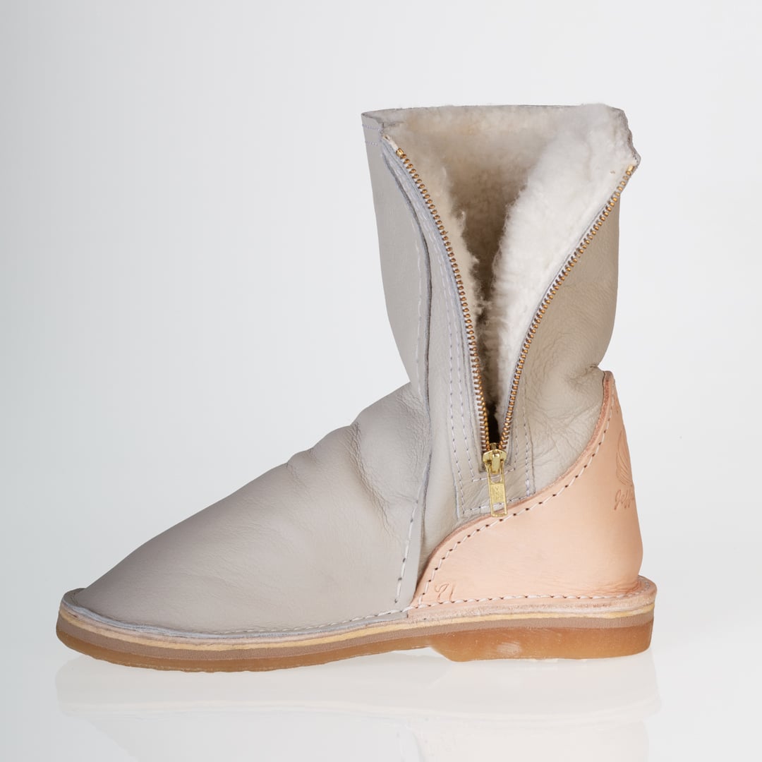 In-Step - All Leather Zip-Up Sheepskin Boots – Stone