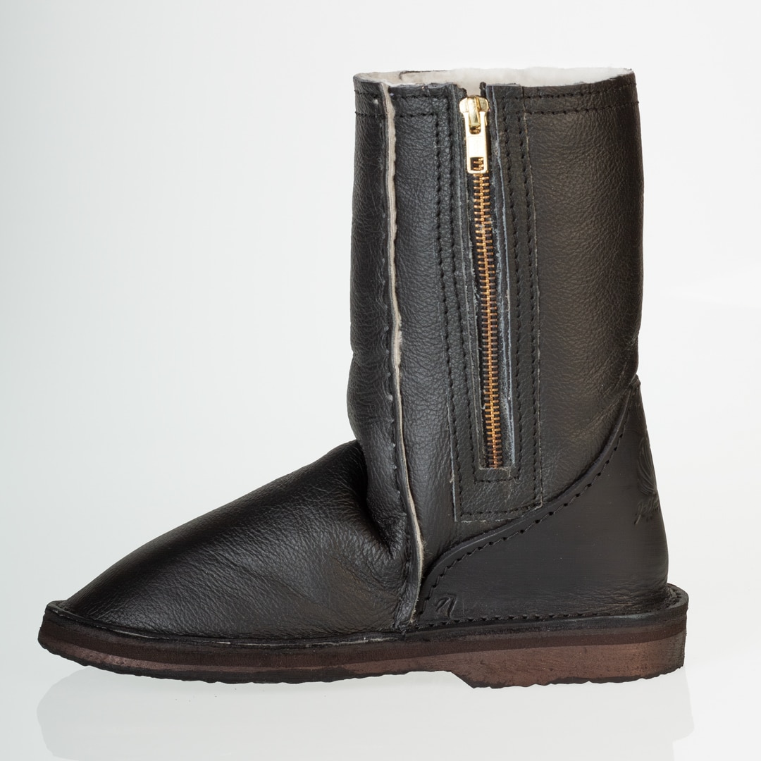 In-Step - All Leather Zip-Up Sheepskin Boots – Black - Image 3