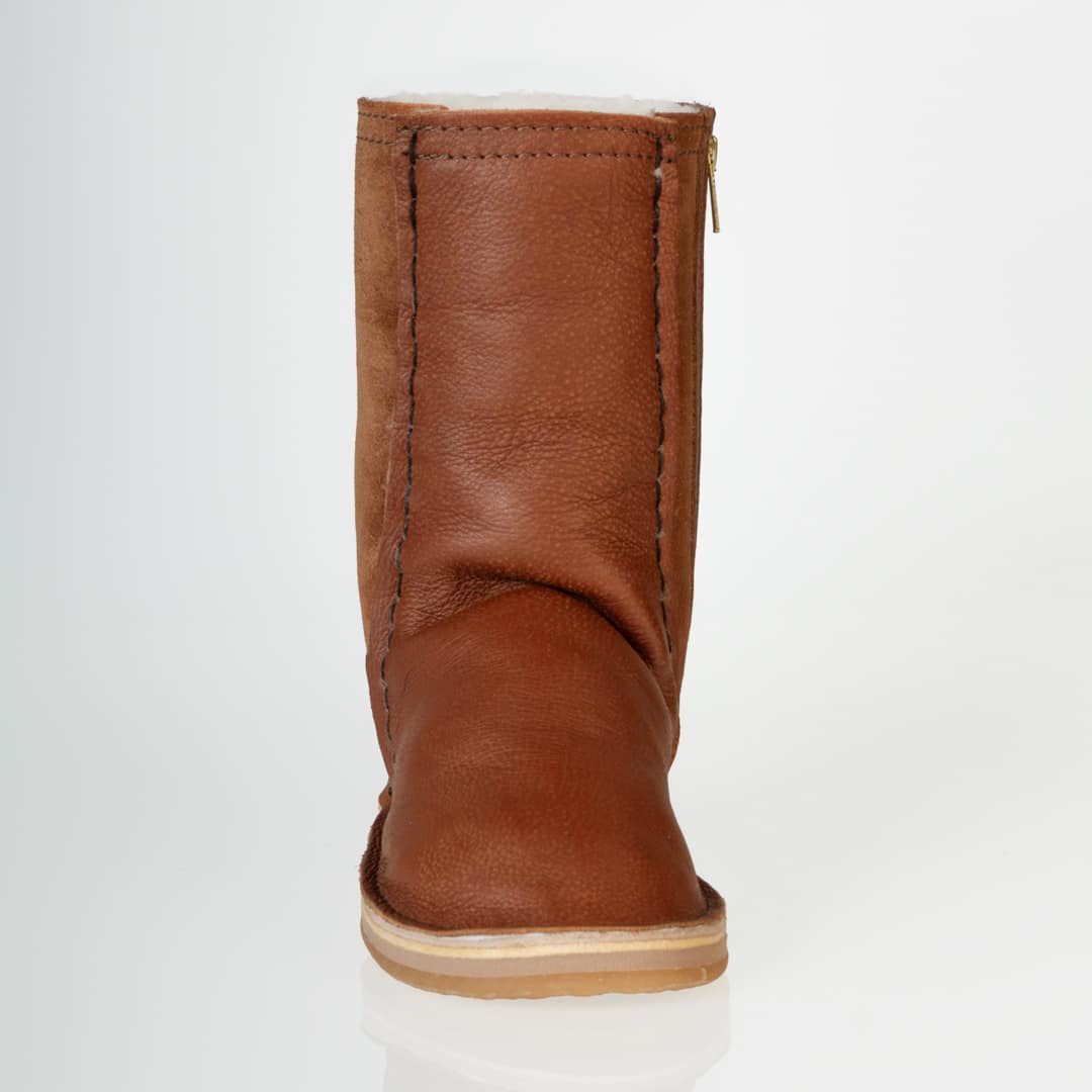 In-Step - Leather Front Zip-Up Sheepskin Boots – Tan - Image 6
