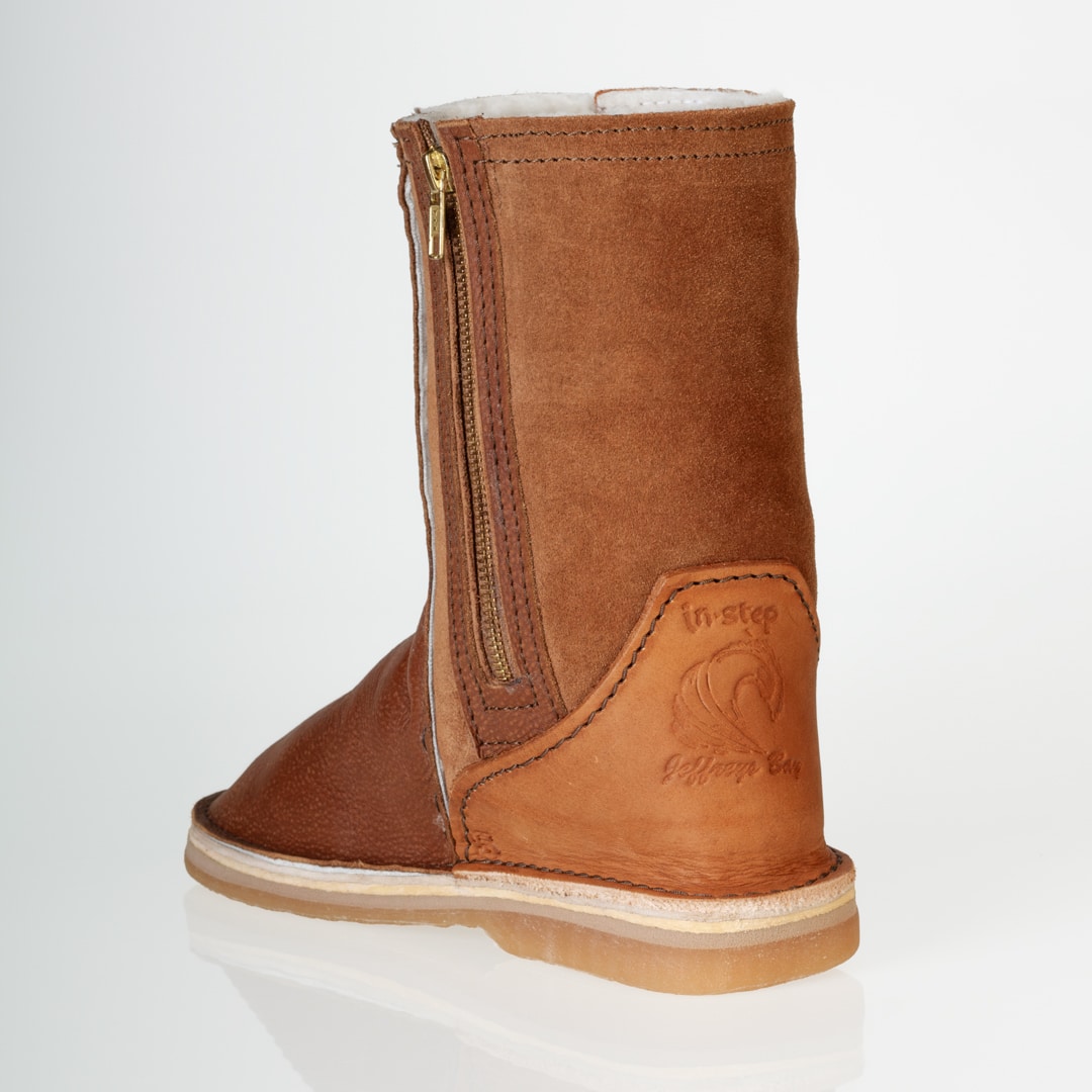 In-Step - Leather Front Zip-Up Sheepskin Boots – Tan - Image 4