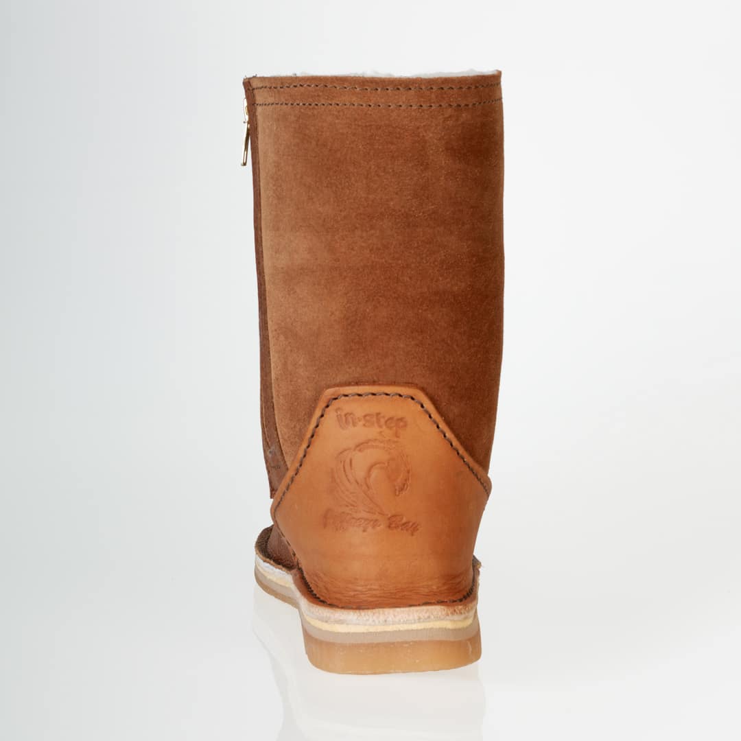In-Step - Leather Front Zip-Up Sheepskin Boots – Tan - Image 5