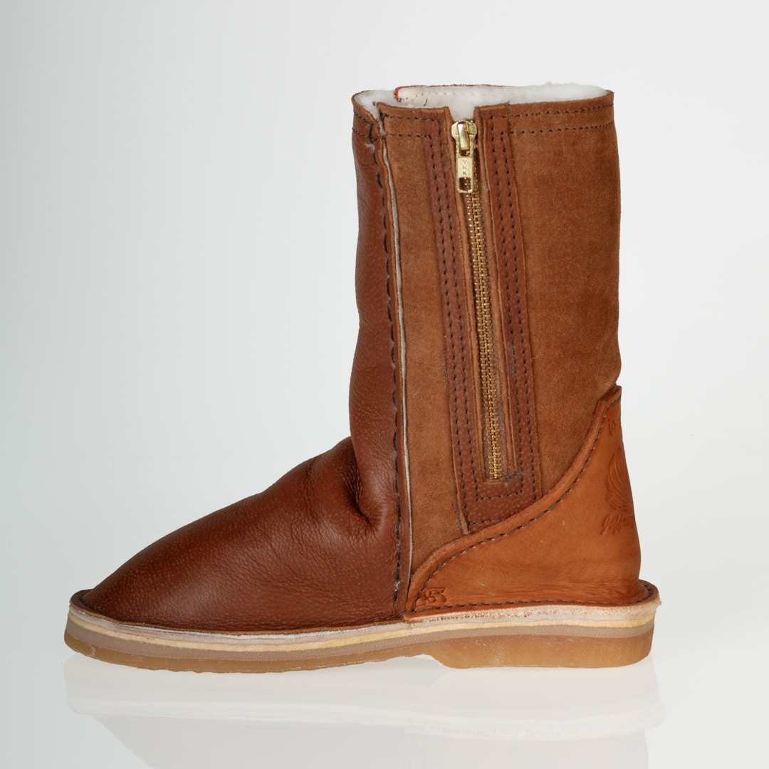 In-Step - Leather Front Zip-Up Sheepskin Boots – Tan - Image 3